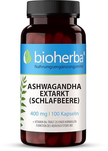 Ashwagandha Kapseln – 100 Stück 400 mg pro Kapsel mit Vitamin B6 hochdosiert – bis zu 1600 mg täglich von BIOHERBA PZN 19554971