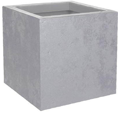 EDA - Quadratischer Topf Basalt'Up 21 l – Dekor Beton-Imitation – einwandig – Wasserspeicherbereich – 29,5 x 29,5 x 29,5 x H 29,5 cm – Betongrau