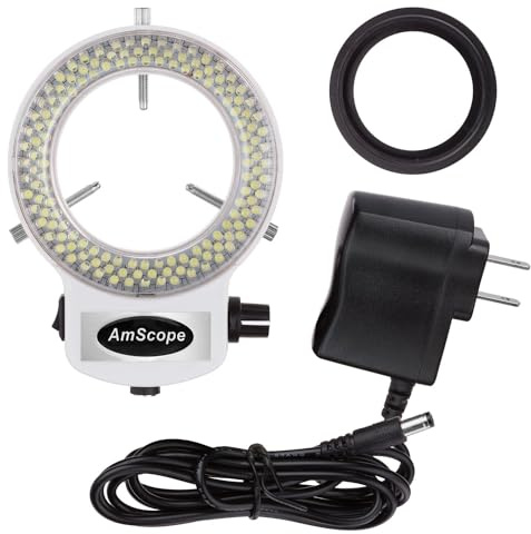 AmScope - 144 LED Ring Light for Stereo Microscopes, Adjustable Intensity - LED-144W-ZK - White