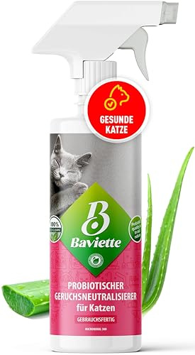 Baviette Spray 500ml Geruchsneutralisierer für Katzenhaushalte – reduziert Gerüche von Katzenurin & Katzenklo auf Teppichen, Polstern & Möbeln – mikrobiologische, biologisch abbaubare Formel