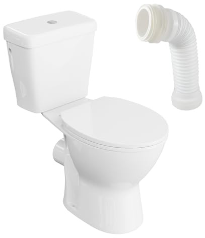 LAVITA Einteilige Stand-WC mit eingebautem Spülkasten ZETA RIM WHITE WC deckel mit Absenkautomatik Keramik Toilette Spülrandlos Toilettenschüssel Toilettenbecken Stehend + WC-Anschlussstück