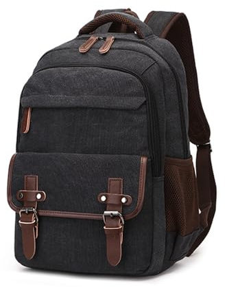 XINYASEE Herren rucksack,Damen rucksack, Schulrucksack,Canvas Backpack,Schulrucksack,Messenger Bag,Vintage Rucksack,für Arbeit und Schule. (schwarz)