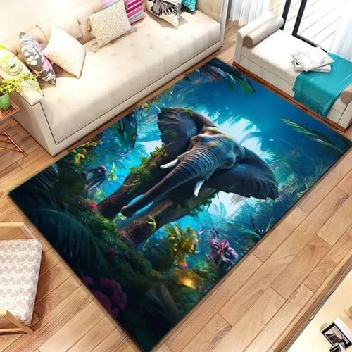 Kinderteppich, 3D-Druck, Stoßzähne Afrikanischer Elefanten, Fußmatte, rutschfeste Bodenmatte, Wohnzimmer-Dekorteppich 160 X 230 cm - Leicht Zu Reinigendes, Weiches Polyester Mit Gummirücksei -8H0Y7A