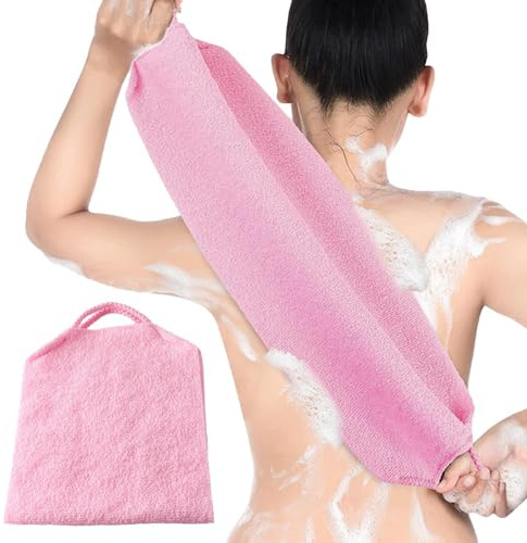 Tuxxjzm Rückenwäscher für die Dusche,Dusch-Körperwäscher, Badetuchschrubber Waschlappen, Sanft reinigendes langes Waschlappenhandtuch, Bade- und Duschwaschlappen mit griffigem Griff für Damen und