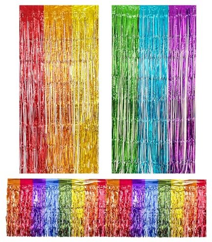 Lunaanda 2 Stück Lametta Vorhänge Glitzer 1m x 2m,1 Tischrock,Lamettavorhang Tinsel Glitzervorhang Folienfransen, Metallic Luftschlangen Hintergrund für Partys Foto Geburtstagsdeko Hochzeit