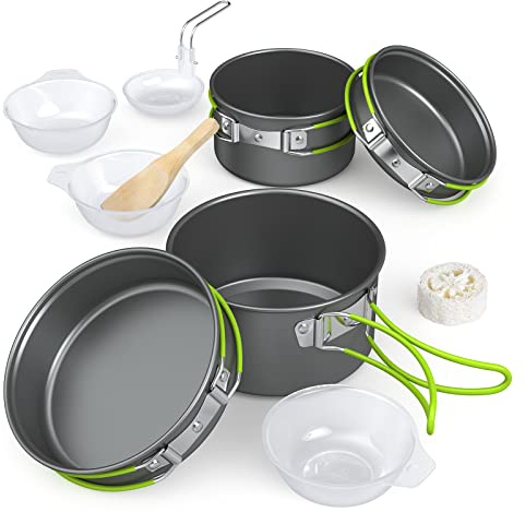 Pretfy Portable Camping Cookware Set,Outdoor Tableware cookware Set,Camping Cookware 2-3 People,Camping Cooker Pan Set,Multifunctional Portable Cooking Set for Outdoor Stove for Hiking Picnic