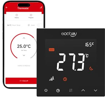 ECOBAY WLAN-Thermostat für elektrische Fußbodenheizung: Kompatibel mit Heizmatten und -kabeln, APP- und Sprachsteuerung (Alexa, Google Assistant), 240 V 16 A, Bodenschutzmodus, mit 100K NTC-Sensor