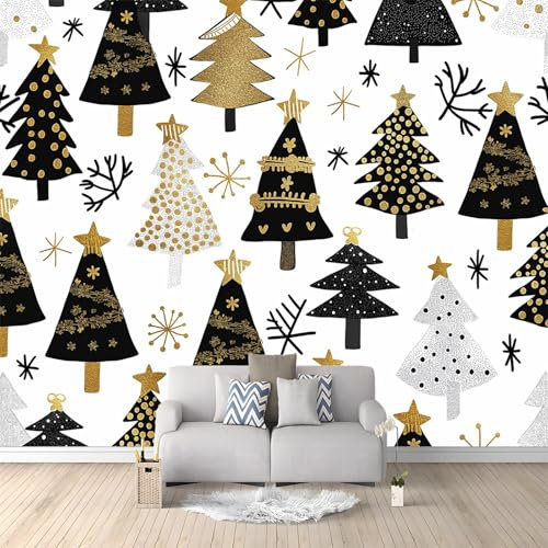 Papiers peints Fond D'Arbre De Noël Papier Peint Panoramique 250 x 175 cm style 3d très délicate Papier Peint intissé pour Chambre Salon Décoration Murale Noir Et Blanc