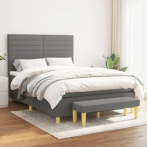 OHOOWOO Boxspringbett mit Matratze Dunkelgrau 140x190 cm Stoff,Hochwertiges Boxspringbett für erholsamen und langanhaltenden Schlaf jetzt mit verstellbarem Kopfteil