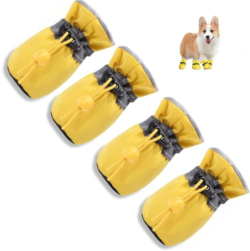 Hundeschuhe, 4 Stück, rutschfeste Hundeschuhe, Hundestiefel, Pfotenschutz, Stiefel, wasserabweisend, schützend (Gelb, 6)