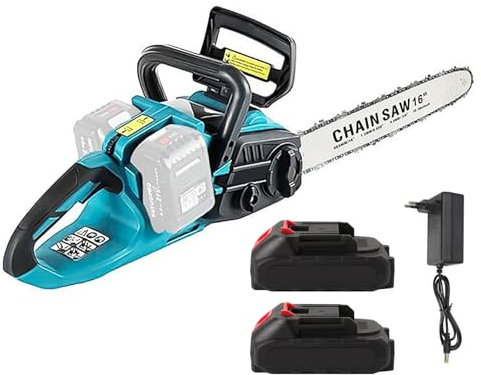 Akku Kettensäge 16 Zoll, 405mm Schnittlänge, Kabellos, für Makita 18V, Kettensäge Akku 1500 W mit Automatischem Öl, Elektrische Kettensäge für Gartenarbeit, Baumschnitt (Mit 2 Akkus, 1 Kette)