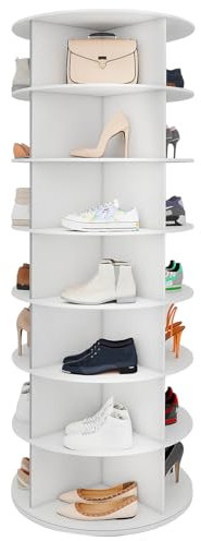 GROWNEER 7 Tier Drehbarer Schuhregal 360° drehbares Display weißer Lazy Susan-Organizer Shoe Rack, Karussell für Hüte und Handtaschen, inkl. 4 doppellagigen Schuhregalen (7 Tier)