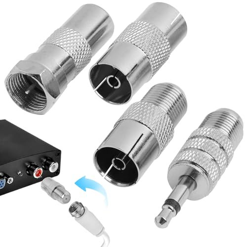 LUCTHY 4Pcs F Type to Coax Adapter Kit, TV Aerial Adapter Kit Coaxial Connector for Satellite, Antenna, Aerial Cables, Compatible with TV, Router, Modem, Satellite Receiver, Audio/Video Equipment