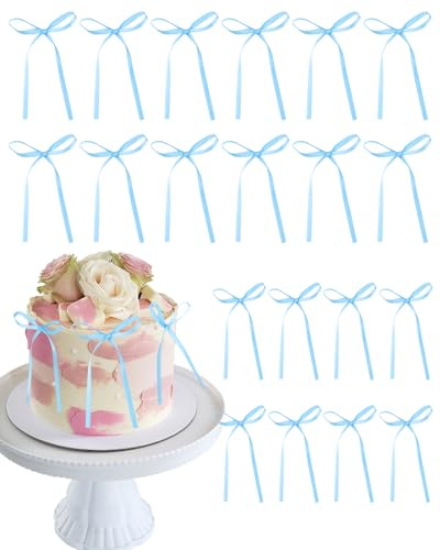 20 Stück Tortendeko Schleifen, Kuchendekoration für Hochzeit, Geburtstag, Brautparty, Valentinstag, Babyshower – Stilvolle Deko für Torten & Geschenke (Blau)