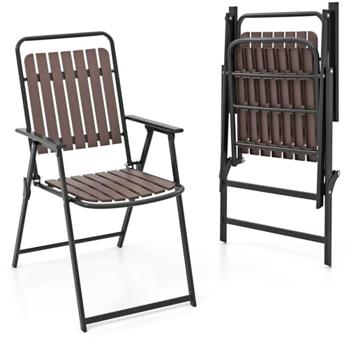 COSTWAY Lot de 2 Chaises Pliantes, Chaises de Jardin Exterieur, Siège et Dossier en PP Amovible, Cadre en Métal, Fauteuil Pliant pour Jardin Piscine Camping, Charge 180 kg, 65 x 54 x 91 cm