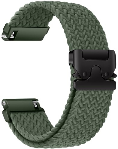 RUIMAYA Bracelet de Montre en Nylon, Bracelet de Sport Tressé Elastique 20mm et Respirant Convient à la Plupart des Montres Intelligentes et Montres-Bracelets Classiques, Vert Olive