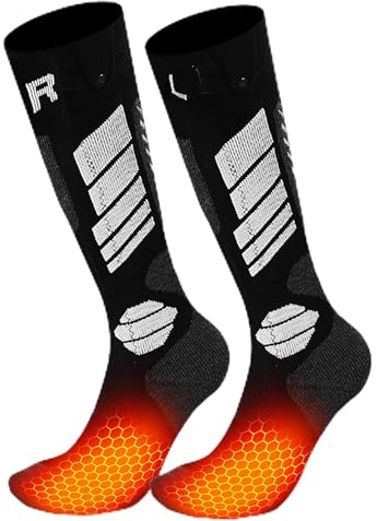 Kids Heated Socks - Boys and Girls Electric Heating Wool Knee High Skiing Socks, Upgraded 5000mAh Battery Pack & Heating Element