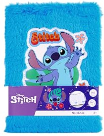 Stitch anteckningsbok i plysch A5 blå | fluffig dagbok för barn | Anteckningsbok med Disney-motiv | Plyschbok för flickor och pojkar | Kreativ present från 3 år | barndagbok med linjesidor