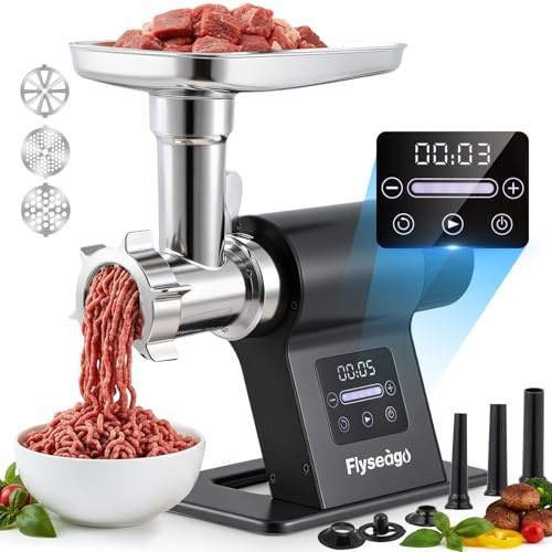 Flyseago Meat Grinder Electric 3200w Commercial Touch LCD Screen Heavy Duty Metal Gearbox Meat Grinder with Timing and Sausage Stuffers, Kubbe Kit for Household Use & Commercial