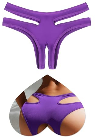 sunshinelady Women's Underwear Sexy Cut Out Panties Stretch Briefs Purple | Underwear with Hole, Open Back Panties, Elastic Waistband, Plus Size, Cheeky Briefs Fulfill Daily Party Nightwear Needs