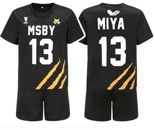 AYIMEIS Anime Haikyuu Cosplay Kostüm Msby Trikot Set T-Shirt und Shorts Haikyuu Verkleidung Miya Atsumu Volleyball Club Uniform Jersey Weihnachten Halloween Karneval Party Sport Kostüm