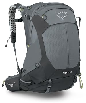 Osprey Sirrus 34L Damen Wanderrucksack Campingtasche mit wasserdichtem Regenschutz, Flaschentaschen & Ausrüstungsgurten, Mittelgrau