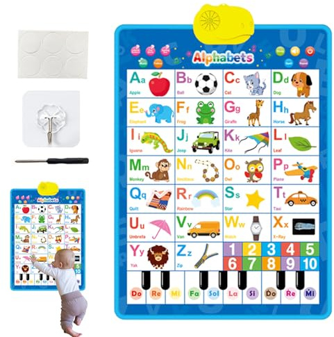 Lavagna educativa da parete, in PVC, 41 x 55,5 cm, poster elettronico interattivo 'alfabeto, carta da parete per bambini in età prescolare, con funzione vocale e funzionamento a batteria