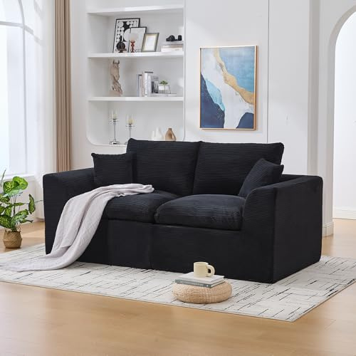 LIFEISLE Modulares Sofa 204cm Breit, 2 Sitzer Couch, Doppelsofa Compressed Sofa in Box, Weiches Cord Sofa für Wohnzimmer, Wohnung, Büro Schwarz