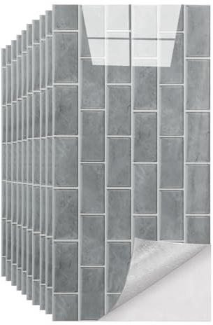 Küchen Polyvinylchlorid Fliesenaufkleber, 20 Stück Mosaik Fliesenaufkleber 60x30cm Badezimmer Selbstklebende Fliesendekor Aufkleber Backstein zum Küche Esszimmer Bad Fliesenfolie Deko, Grau
