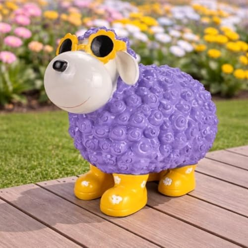Online Fuchs Gartenfiguren für draußen, Cooles Schaf mit Sonnenbrille - 30 cm groß, wetterfest - Deko Figuren für Garten, Balkon und Terrasse (Flieder)