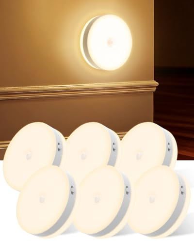 KALAHOL Lot de 6 Lumière Détecteur de Mouvement Intérieur Lampe Placard LED Lumière Chaude, Éclairage d'Escalier Lampe LED Rechargeable Double Face pour Escalier, Cuisine Sous Meuble et Dressing