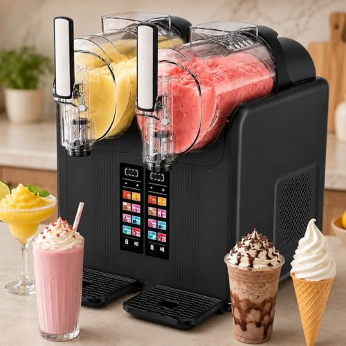 Macchina Per Granite A Doppia Vaschetta, 2x2 Litri, Senza Ghiaccio, Per Cocktail Ghiacciati E Gelato Soft, Con 7 Programmi Preimpostati, Comandi Touch A LED, Per Feste In Casa/Bar Black