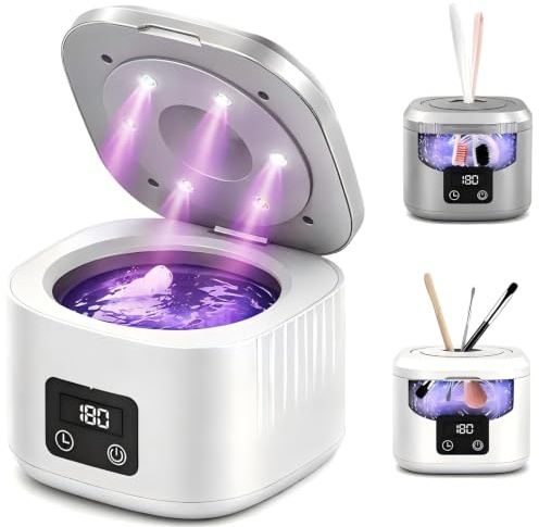 Ultrasonic Retainer Cleaner, 48kHz, 240ml, Portable Cleaning Machine with Timer, for Denture, Mouth Guard, Aligner, Jewellery