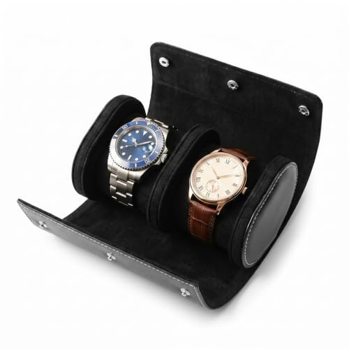Gkhlg 1 Leather Watch Box Watch Storage Box Watch Travel Case Dual Slot Microfiber Pillow Waterproof Compact Watch Enthusiasts Daily Storage Travel Display Home Dresser Luggage (Black, 2 Slots)