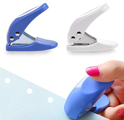 MOAMUN 2 Stück Taschenlocher Mini Locher Klein, Handheld Lochstanzer Papier für 6mm Apertur, 10 Blatt Kapazität Tragbar Papierstanzer für DIY Handwerk Papier Einklebebücher Schreibwaren(Blau Weiß)
