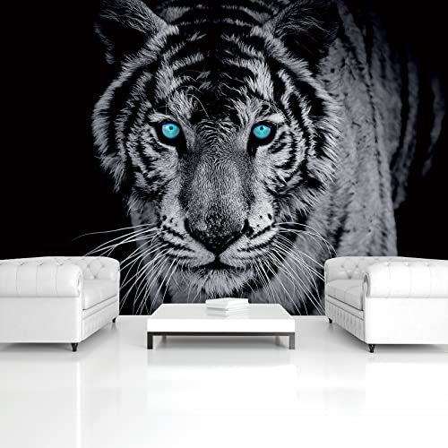 Forwall Fototapete Tiger Tiere schwarz weiß Moderne Wohnzimmer Schlafzimmer Vlies Tapete Wandtapete UV-Beständig Hohe Auflösung Montagefertig (153, VEXXXL (416x254 cm) 4 Bahnen)