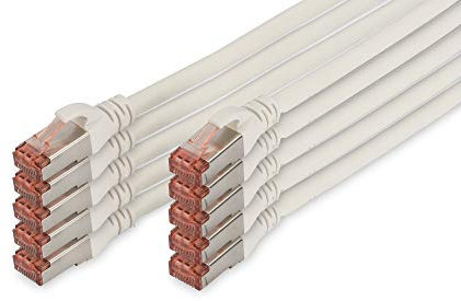 DIGITUS Cable LAN Cat 6 - 1m - 10 Piezas - Cable de red RJ45 - S/FTP Blindado - Compatible con Cat 6A y Cat 7 - Blanco