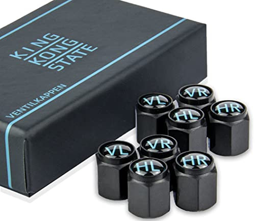 King Kong State Ventilkappen - 8X beschriftete Auto-Ventilkappen mit Dichtung l rostfreies ABS-Material l schwarz