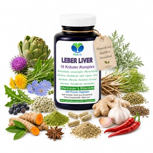 Leber Liver 16 Reinigungskräuter Aktiv Cleanser Leberrein & Gallevital 360 Kapseln. 16 Bitterkräuter für Leber- & Fettstoffwechsel in EINEM, NATUR PUR. 26555-360