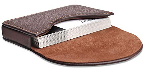 Ocadux Cofee Leather Business Card Holder Case for Men or Women Pocket Business Card Wallet Name Card Case Holder with Magnetic Shut, Holds 25 Business Cards, Coffee