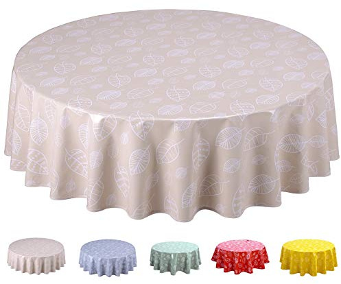 Home Direct Tovaglia in Tela Cerata plastificata Rotonda 160cm Le Foglie Beige