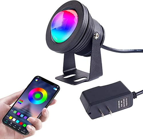 ETINAS 10W 12V 16 Million Colors LED Pond Light- 900LM IP68 Waterproof Outdoor Landscape Light with APP Control and 98.4-Inch Adapter for Landscape Fish Tank Pond Swimming Fountain Garden