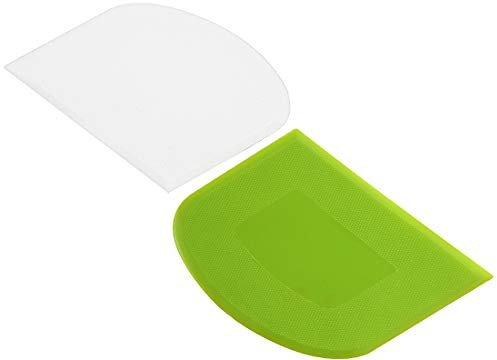 Suanyok Dough Scraper Bowl Scraper Bread Cream Cake Pizza Cutter Bench Scraper- Flexible Plastic Multi-Function Kitchen tools, 2 Piece White-Green