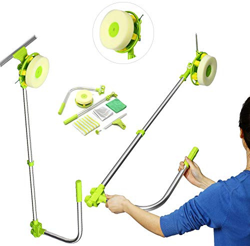 U-Type Telescopic High Rise Window Cleaner, 2 in 1 Extendable Window Cleaning Tool, Adjustable Sponge Head and Squeegees Kits for Bathroom, Cars and Office