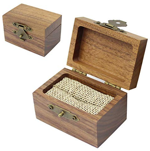 Rustikale hölzerne Nussbaum-Verlobungsring-Schatulle, massives Holz, Ring-Schatulle für Antrags- und Hochzeitsring-Aufbewahrung