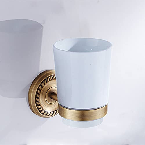 LIJUCAI Bronze Bathroom Accessories Antique Toilet Brush Holder Vintage WC Roll Paper Holder Ceramic Double Cup Holder Brass Soap Dishes,Single Cup Holder