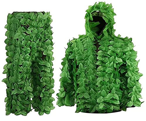 Chillers 3D Leaf Ghillie Anzug, Camouflage Woodland Hunting Geely Suits Camo Outfit Sniper Kostüm für Männer, Jäger, Sniper Airsoft und Paintball Fotografie oder Halloween