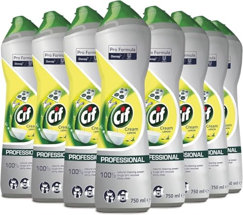 Cif Professinal Crème à récurer douce avec corps de râpe pour cuisine et salle de bain, également pour émail, vitrocéramique, plastique, stratifié, PVC, aluminium et surfaces peintes 8 x 0,75 l