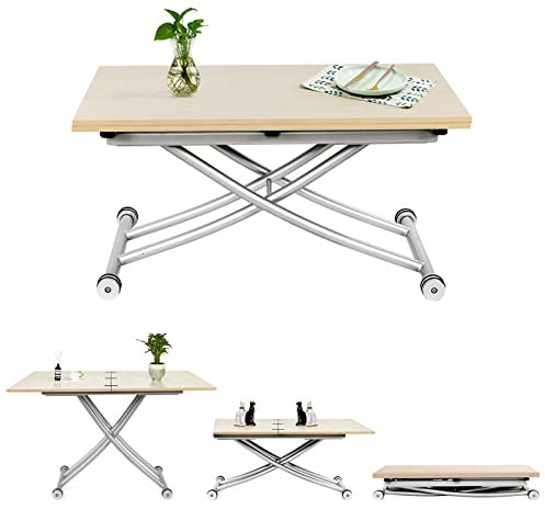 JEFFORDOUTLET Höhenverstellbarer Couchtisch, 3-in-1 ausziehbarer platzsparender Esstisch für Esszimmer, Wohnzimmer und mehr (Aktualisiertes Holzmaserung)