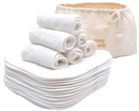 Homy Textiles Pack of 25 Bamboo Reusable Wash Cloth & Baby Wipes - 20 cm x 20 cm Soft Flannel Face Cloth with a Decorative Stylish 100% Cotton Bag - Newborn Essentials